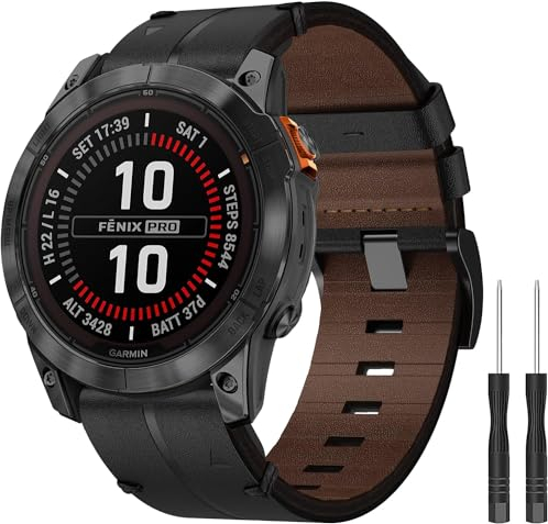 Armband für Garmin Fenix 8 51mm, Fenix 6X, Fenix 6X Pro, Fenix 5X, Fenix 5X Plus, Fenix 7X, Fenix 3, Fenix 3 HR, 26mm Echte Leder Ersatzarmband Quick-Fit Uhrenarmband für Garmin Enduro, Quatix 3