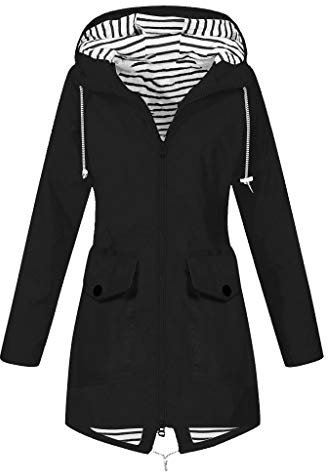 Keerlonno Giacca Antipioggia Donna Cappotto Antivento Impermeabile Giacca Antipioggia a Vento Cappuccio Viaggi Leggera Corsa Giacca Elegante Zip Giacche Sportiva Con Tasche Giacca Campeggio