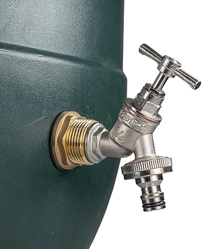 Solid brass water butt/rain barrel/tank threaded outlet adaptor/connector with 2 washers and nut,range of tap options (silver bib tap+quick-lock)