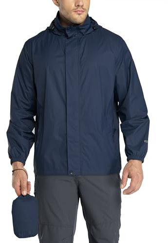 33,000ft Regenjacke Herren Leicht Wasserdicht Faltbare Regenmantel mit Kapuze Fahrrad Rain Windbreaker Windjacke Camping Outdoor Marineblau L