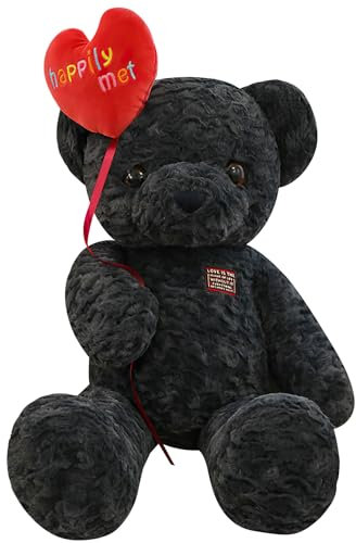 Kuscheltier Teddybär mit Plüsch Herz Schwarz Weiches Plüschbär Süßes Plüschtier Kuschelbär Bär Kuscheltier Stofftiere Kuscheln Geschenke Freundin 35cm