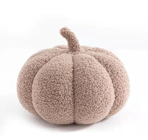Bettschlange Kürbis Kissen, 3D Kürbis Deko, Halloween Plüsch Kürbis Kissen Gemütliche Herbst Gefüllte Zierkissen für Erntedankfest Weihnachten Schlafzimmer, Stuffed Plush, Hellbkaffee, 35cm