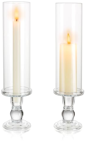 NUPTIO Huracán de Vidrio Candelabros - 2 Piezas Pilar Candelabro Cilindro Candelabro para Vela Cónica 35cm Transparente Alto Candelabro con Vidrio Abierto Centros de Mesa para Bodas
