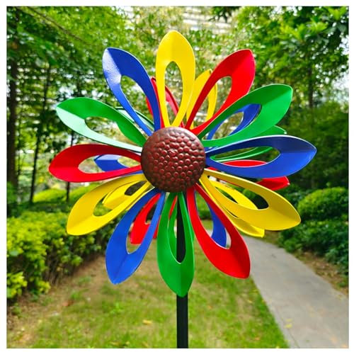 Molinillo De Viento De Girasol, 174CM Veleta Decorativa con Diseño De Girasol Molinillo De Viento con Forma De Girasol, Patio Jardín Césped Y En Cualquier Lugar Aire Libre,Color