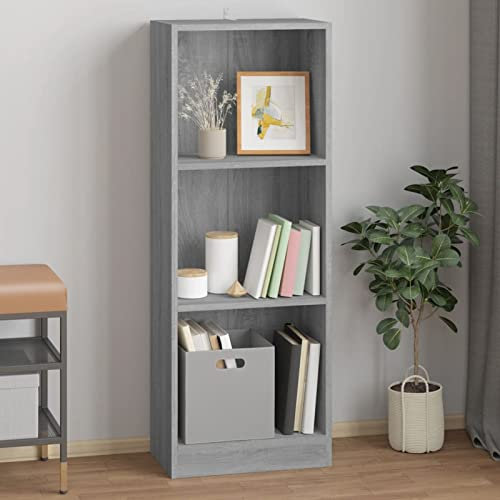 LAPOOH Bücherregal 3 Fächer, Regal Kinderzimmer, Bookshelf, Bücher Regal, Mehrzweckregal, Bookcase, Leiterregal, Standregal, Allzweckschrank, Grau Sonoma 40x24x109 cm Holzwerkstoff