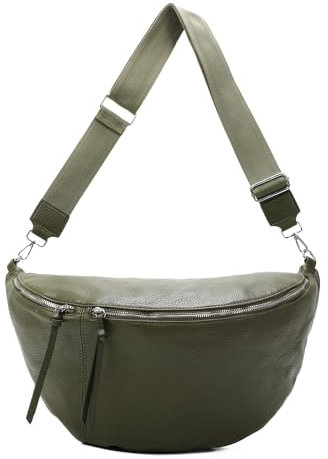 OBC Damen Tasche Crossbody Brusttasche Hüfttasche Schultertasche Umhängetasche Bauchtasche Gürteltasche Crossover Reisetasche Body Bag Kunstleder Olivgrün XXL