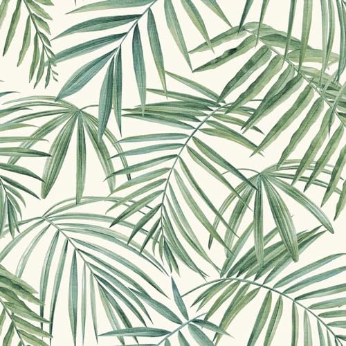 Palm Leaves Green White Wallpaper - Trendy Stylish Tropical Botanical Floral Realistic - Feature Wall