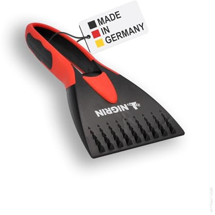 Nigrin Raschietto per Ghiaccio per Auto, per Inverno, Manico ergonomico Morbido, Denti per Rompere Il Ghiaccio, Colore: Nero e Rosso, 1 Pezzo