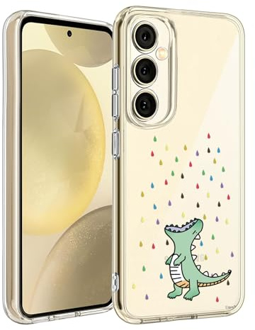 Unov Hülle für Galaxy S25 Galaxy S24 Hülle klar Transparent Schlanke Schutzhülle Weich TPU Stoßstange Geprägtes das Muster Stoßdämpfung 6.2 Zoll (Regenbogen Dinosaurier)