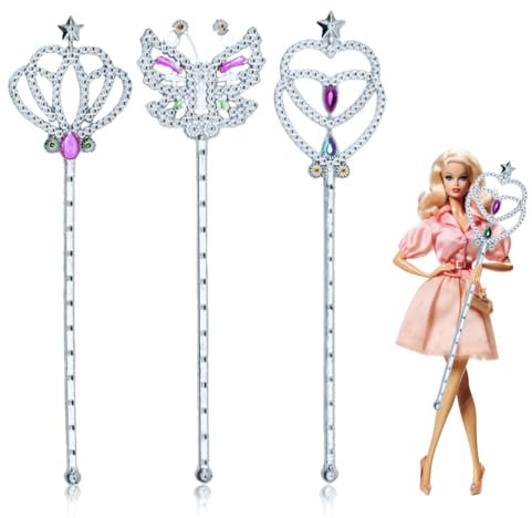 KSJEHW 3 pièces Baguette Magique pour Enfants, étoile pailletée, Baguette Magique pour Fille, Baguette de Princesse en Argent, Costume de Carnaval, fête à thème, Cosplay(Argent