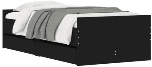 vidaXL Bettgestell, Bettrahmen mit Lattenrost, Bett Gästebett mit Schubladen, Einzelbett Schlafzimmerbett Schlafzimmermöbel, Schwarz 90x190cm