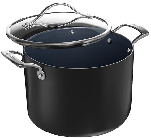 Guy Fieri's Flavortown Pentola in titanio laser da 8 litri con coperchio, pentole antiaderenti realizzate senza PFAS, PTFE o PFOA, 3 volte più resistente, lavabile in lavastoviglie, utilizzabile in
