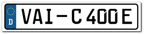 Schild Privatparkplatz Nummernschild-Optik Euro-D, 520x110 mm, Alu | Parkplatzschild im Euro-Kennzeichen-Look mit blauem D-Feld und Ihrem Kfz-Kennzeichen – Aluminium, wetterfest