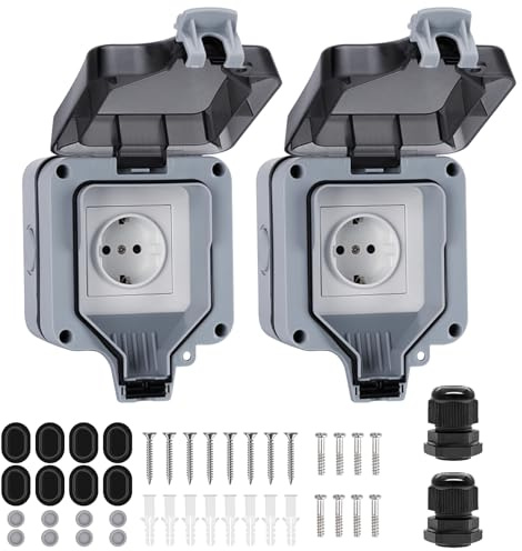 Lot de 2 prises extérieures étanches IP66 - Pour pièces humides - Pour pièces humides - Pour pièces humides