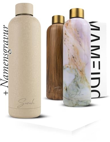MAMEIDO Edelstahl Trinkflasche personalisiert 750ml - auslaufsichere Trinkflasche mit Namen, personalisertes Geschenk (Crystal Sand, 0,75l)