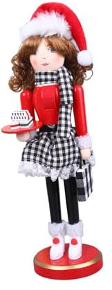 LOVIVER 38cm Wooden Nutcracker Ornaments Xmas Desktop Decoration Traditional Doll Nutcracker Crafts for New Year Festival Props Table, Dessert