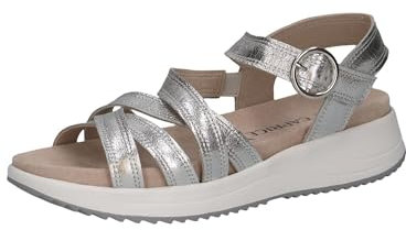 CAPRICE Damen Sandalen flach aus Leder Freizeit, Silber (Silver Metal.), 37 EU