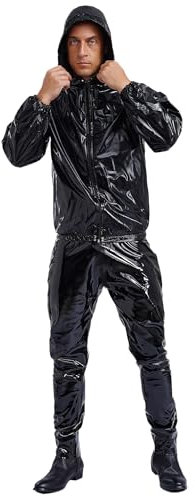 renvena Tuta Dimagrante Sauna Uomo Donna Tute Ginnastica Boxe MMA Maglietta di Sudorazione Manica Lunga Pantaloni per Palestra Esercizio Cardio Sauna Suit Nero XXL