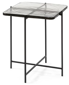 MESA AUXILIAR 46X36X51 VIDRIO RUSTICO/METAL NEGRO