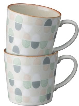 Denby - Heritage Atrium Accent Mug Set of 2-400ml Capacity - Dishwasher & Microwave Safe Crockery - Subtle Green & Grey Pattern Effect - Ceramic Stoneware Mugs - Chip & Crack Resistant - L13xW9.5xH9