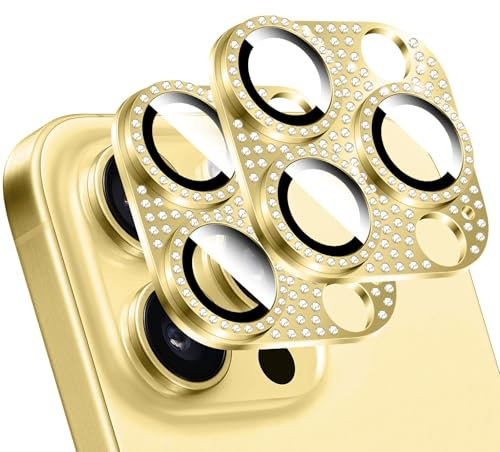 LucBuy 2 Pièces Protecteur D'objectif D'appareil Photo en Diamant Brillant pour iPhone, Métal 3D Strass Téléphone Décoré, Protection Complète Arrière Caméra Coque pour iPhone 13 Pro/iPhone 13 Pro Max