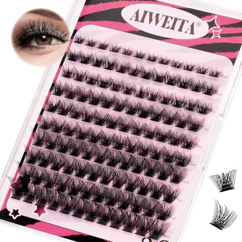 AIWEITA Künstliche Wimpern 120Pcs Selbstklebende Wimpern Extensions Einzeln Cluster Wimpern Natürlicher Stufeneffekt Fish Tail, 8-16mm D Curl