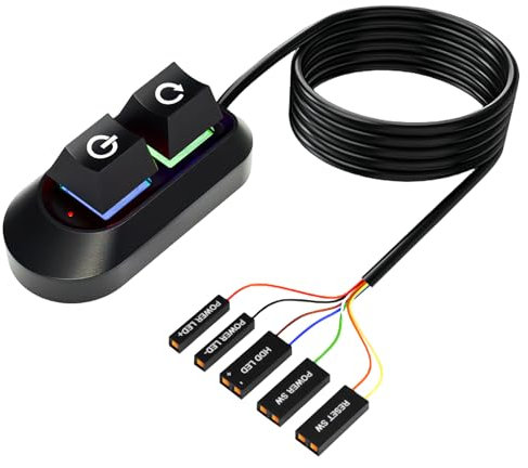 Interruptor de alimentación para PC externo, multifuncional con indicadores LED, botón de encendido de escritorio con interruptor de reinicio, cable de extensión para un fácil arranque y reinicio