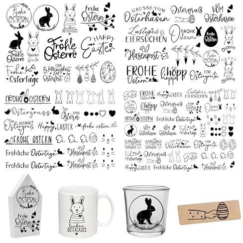FloraVigo Rub On Sticker ca.A5 19x14cm-Spruch Deko zum Geburtstag, Keraflott, Hochzeit, Zuhause, Wischfolie für Möbel, Glas, Holz, Fotoalbum, DIY Deko, Aufkleberästhetik(4PCS) (OSTERN 1)
