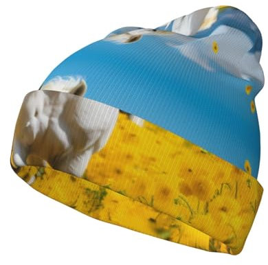PHAYAH Rapeseed Horse Herren Knit Cuffed Beanie Unisex Beanie für Damen und Herren Strickmütze Wintermützen Schwarz
