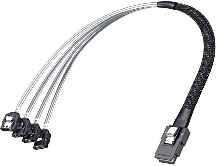 H!Fiber.com Cable SAS interno, Minisas SAS de 4 vías (SFF-8087) a 4xSATA de 7 clavijas, 0,8 metros (2,6 ft)