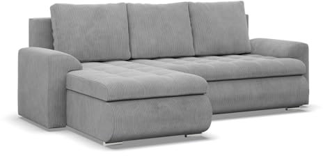 Mebligo - Ecksofa mit Schlaffunktion und 2 Bettkasten Cord - Grau 230x89x159 (BxHxT) FORESTA - Links Eckcouch, Sofas & Couches, Couch L Form, Cauchsofa, Sofa Wohnzimmer