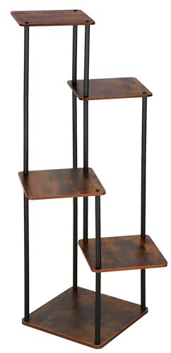 SPRINGOS Pflanzenständer Metall 4 Ebenen Blumenregal Blumentreppe für Innen & Außen Industrial Loft-Stil Schwarz & Holz