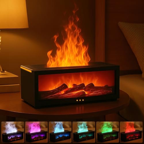 comeder Difusor de llama, humidificador ultrasónico de niebla fría de 150 ml, difusor de aromaterapia de aceite esencial de chimenea 3D, 7 colores con control remoto, apagado automático y temporizador