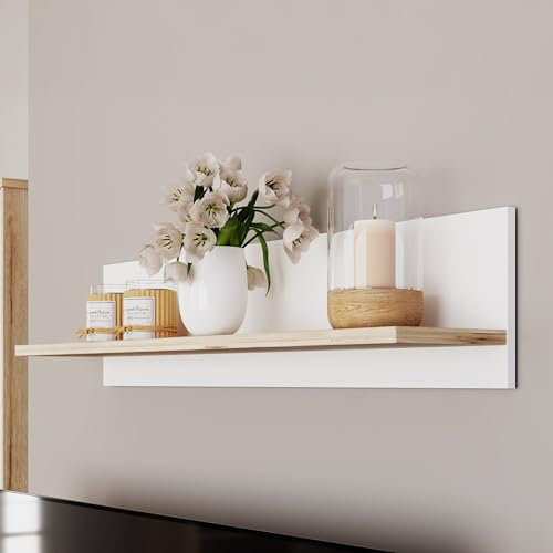 Forte VANKKA Wandregal 120, Holzwerkstoff, Planked Eiche Dekor/Weiß, 120 cm breit, 25,6 cm hoch, 21,9 cm tief