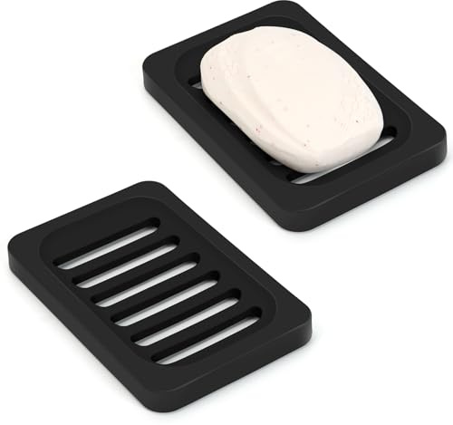 2 PCS Silicone Black Soap Dish - Self Draining & Anti-Slip & Easy Cleaning Soap Holder for Shower/Bathroom/Kitchen Sink -AstraLoom