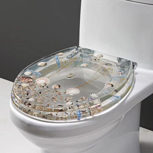 Serenitison WC Deckel aus Kunstharz,Transparenter WC Sitz,geräuschloser Toilettensitzbezug,Verdickte Stoßdämpfung,Mit 3D Effekten,Ocean Serie,Abnehmbarer Toilettensitz,für Bad und WC,42 * 36cm