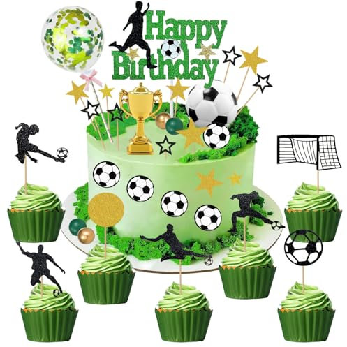 32 Stück Fußball Kuchen Deko,Tortendeko Fussball,Fussball Cupcake Topper,Tortendeko Geburtstagstorte Topper,Deko Set für Geburtstag Junge Mädchen