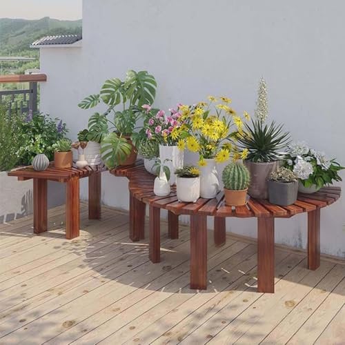 Yopappol Gartenbank, 47 Zoll Holzterrassen-Parkbankstuhl, wetterbeständiger, gebogener Pflanzenständer, Freizeit-Verandabänke für Garten, Hof(Round)