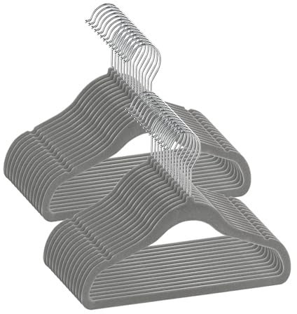 Samt-Kinderkleiderbügel,Platzsparend Kids Velvet Hangers, Ultradünnes und Rutschfestes Design 360°drehbare, Kinder bügel,20 Stück,grau