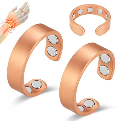 Vicmag 2Pcs Kupfer Magnetringe Damen Herren mit 9X Starken Magnet | 3,800 Gauss, 99,99% reines Kupferring, Verstellbar, Geschenkbox