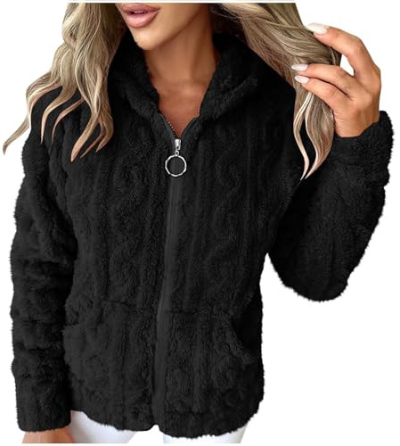 Winter Jackets for Women Full Zip Fluffy Fleece Hoodies Cable Knit Sweater Coats Ladies Soft Cozy Warm Outerwear Plush Fuzzy Zip Sweatshirt with Hood Plus Size Fashion Casual Outwear