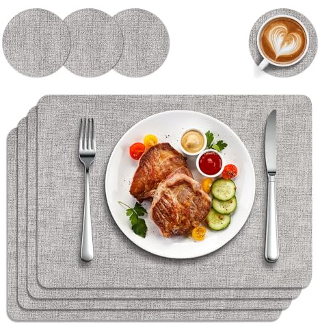 Osrioal Placemats and Coaster Sets 4, Non-slip Table Mats, Place Mats for Table for Kitchen Dinning, Indoor Outdoor Party 43 * 30 cm (Greige)