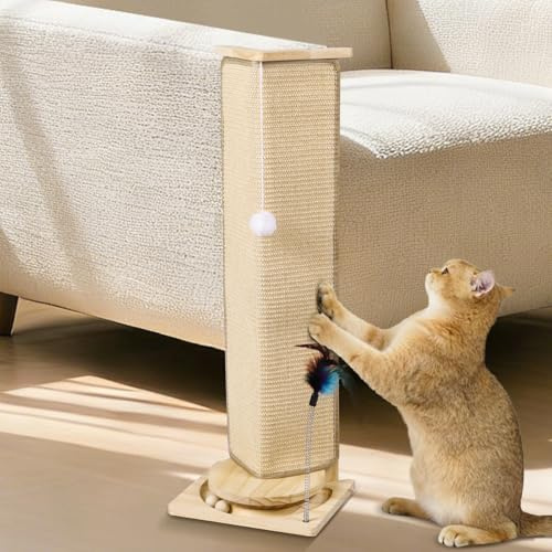 Bartuke Rascador de esquina para sofá, poste rascador para gatos de 31 pulgadas de alto con juguetes interactivos, almohadilla de sisal reemplazable para gatos de interior, protector de muebles para