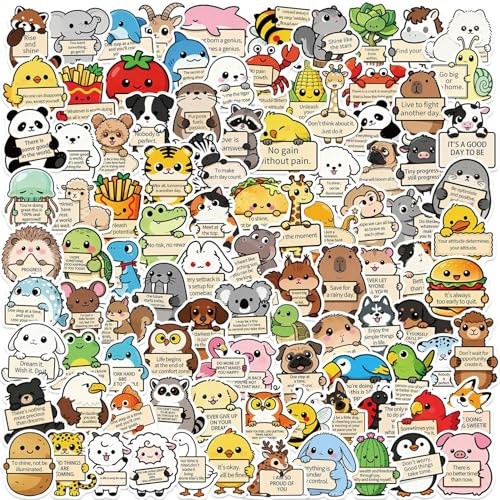 100 Stück Cartoon Tier mit positiven Sprüchen Vinyl Aufkleber | Verschiedene cartoon tier mit positiven sprüchen bezogene Dekorelemente zum Individualisieren von Notebook Tasche Helm Koffer