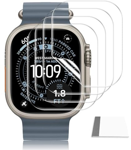 Paovkoi Hydrogel Schutzfolie für Apple Watch Ultra 3/2/1 49mm, 4 Stück | Displayschutz TPU Folie mit Montageset, Selbstheilend & Vollflächiger Schutz, Kratzfest Displayfolie - HD Klar & Blasenfrei