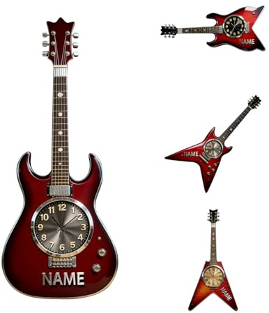 Personalisierte Wanduhr mit E-Gitarren-Motiv, individueller Namen, 2D-Druck, Musikband-Dekoration für Wohnzimmer, Schlafzimmer, Musikstudio und Männerhöhle – Geschenke für Männer, Frauen, Gitarristen