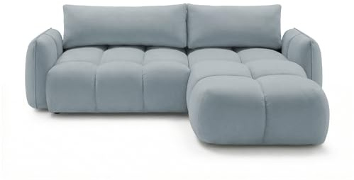 SOFILAND Ecksofa BELVEO mit Schlaffunktion und Bettkasten L-Form Ausrichtung Links Stoff Bluvel (Graublau, Rechts)