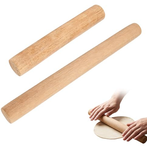 Ensemble de 2 Rouleaux à Pâtisserie en Bois de Hêtre Naturel pour Cuisine - Idéal pour Pâtes, Pizzas, Biscuits et Fondants - Dimensions Pratiques 28 x 2.7 cm et 16 x 2.7 cm