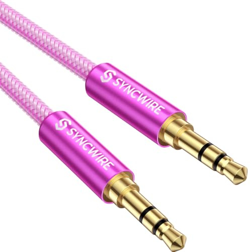 SYNCWIRE 3.5mm Nylon Braided Aux Cable (3.3ft/1m,Hi-Fi Sound), Audio Auxiliary Input Adapter Male to Male AUX Cord for Headphones, Car, Home Stereos, Speaker, iPhone, iPad, iPod & More – Hot Pink