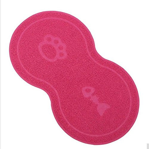 EONANT Katze-Teppiche, Dog Matten Katzenstreu Matte Tisch Matten Lebensmittel Reinigung Matten Mit Pfote und Knochen (Rose rot)